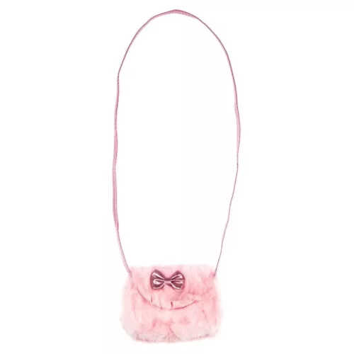 Rózsaszín műszőrme gyerektáska - masnival - 17cm