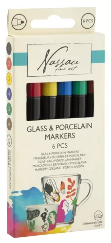 Nassau üveg és porcelán festő filctoll készlet, 6 darabos CraftArt
