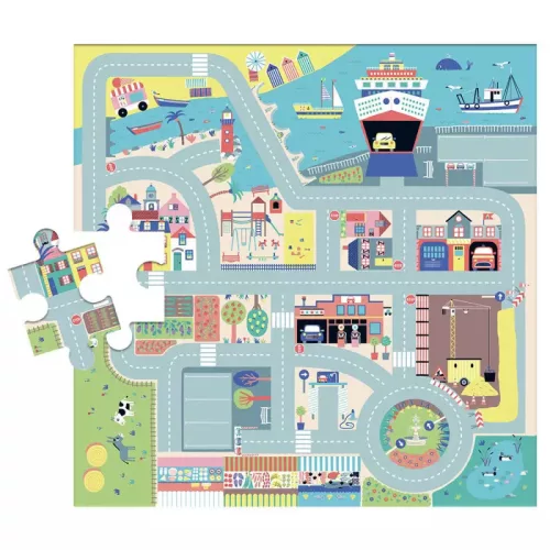 Padló puzzle  4db fa kisautóval Auzou