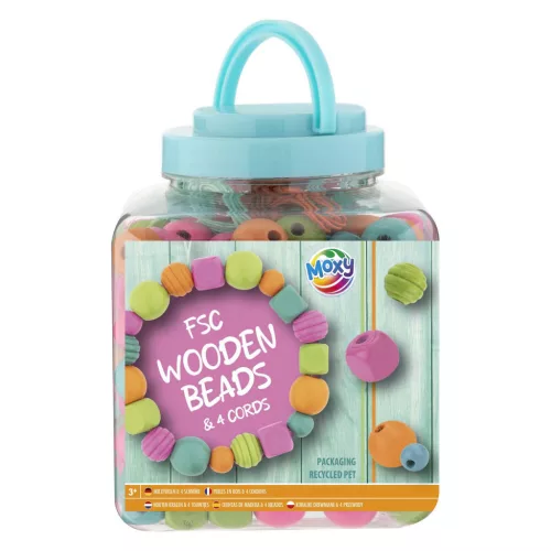 Moxy színes fából készült gyöngyök vödörben, kék Grafix