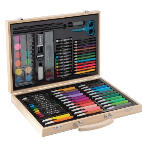 Rajzkészlet fa bőröndben 86 db-os CraftArt