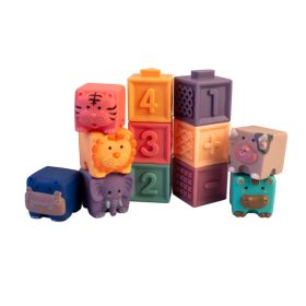   Puha szilikonos szenzoros építőkockák állatfigurákkal, 12 db-os Magni