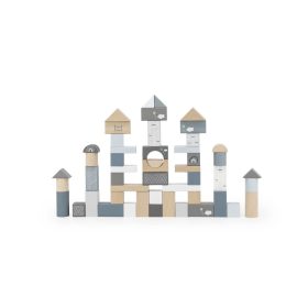 Label-Label 50 darabos fa építőkocka készlet - Kék építőjáték   Label-Label 50 darabos fa építőkocka készlet - Kék építőjáték