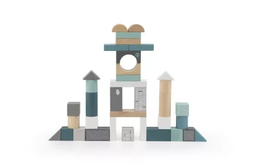 Label-Label 50 darabos fa építőkocka készlet - Zöld építőkocka