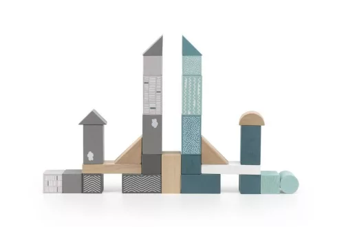 Label-Label 50 darabos fa építőkocka készlet - Zöld építőkocka