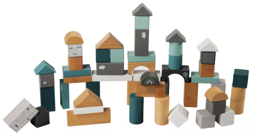 Label-Label 50 darabos fa építőkocka készlet - Zöld építőkocka