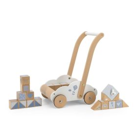 Label-Label - Járássegítő kocsi, kék színben építőelemekkel   Label-Label - Járássegítő kocsi, kék színben építőelemekkel