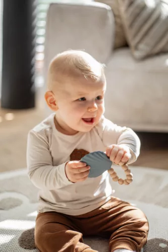 Label-Label - Silicone & Wood kagyló alakú rágóka - Kék