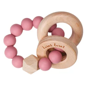   Label-Label - Silicone & Wood rágóka - Rózsaszín gyöngyök