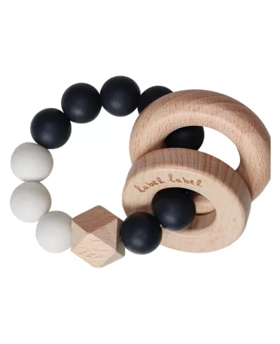 Label-Label -Silicone & Wood rágóka- Fekete-fehér gyöngyök