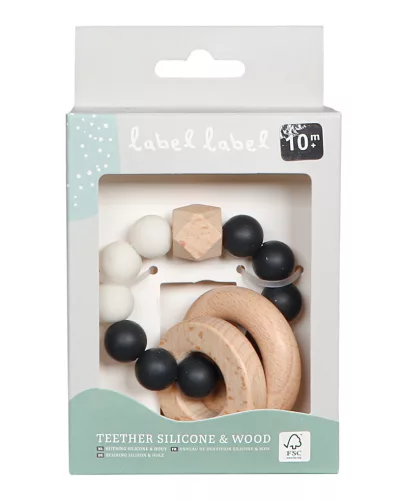 Label-Label -Silicone & Wood rágóka- Fekete-fehér gyöngyök