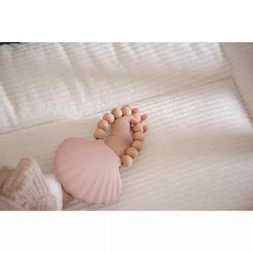 Label Label - Silicone & Wood kagyló alakzatú rágóka - rózsaszín