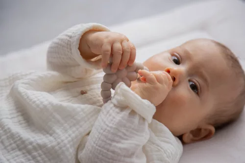 Label Label -Silicone & Wood virág alakú rágóka- nugát színű