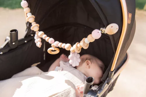 Label Label -Silicone & Wood babakocsilánc- Rózsaszín 