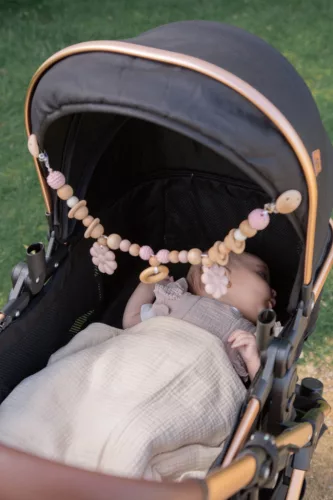 Label Label -Silicone & Wood babakocsilánc- Rózsaszín 