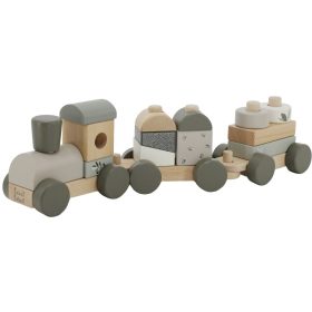 Label -Label Fa játékvonat építőelemekkel - Oliva színben   Label -Label Fa játékvonat építőelemekkel - Oliva színben