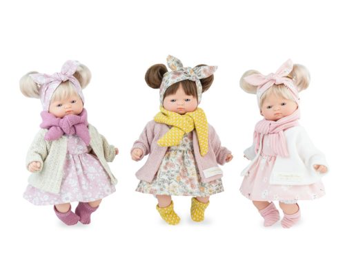 Marina&Pau Kislány nyuszis rózsaszín ruhában és kardigánban, sállal - 26cm