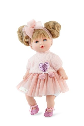 Marina&Pau Kislány rózsaszín tüllszoknyában szívescskés felsőben -40cm-es baba díszdobozban