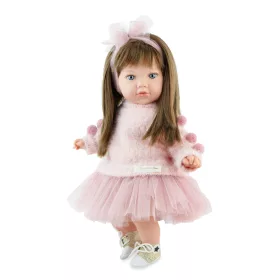   Marina&Pau Alina baba pink pomponos pulóverben és tüllszoknyában -45cm