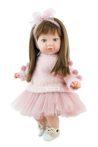 Marina&Pau Alina baba pink pomponos pulóverben és tüllszoknyában -45cm