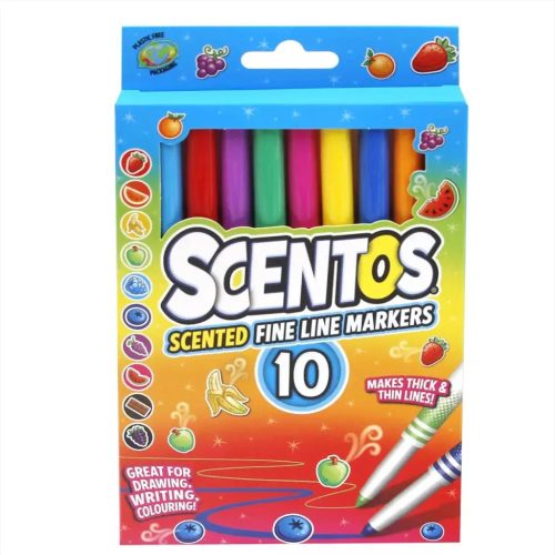 Scentos - Metál fényű, vékony filctoll készlet, 10 db-os