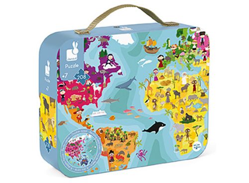 JANOD - A világ két oldali kerek puzzle bőröndben - 208 db