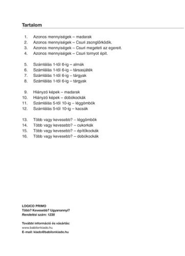LOGICO - Primo feladatkártyák - Több? Kevesebb? Ugyanannyi?