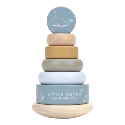 LITTLE DUTCH - fa, Montessori toronyépítő - kék