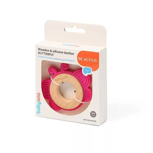 BabyOno rágóka - fa/szilikon  Butterfly 1075/01