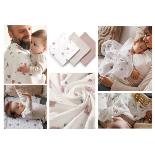 BabyOno textilpelenka színes 3db gyûrt muszlin szürke 828/03