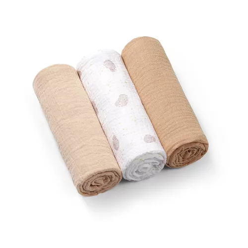 BabyOno textilpelenka színes 3db gyûrt muszlin bézs 828/02