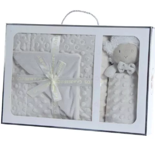 Gamberritos takaró plüss buborékos anyagú 80x110cm szundikendõvel fehér bárány 10887