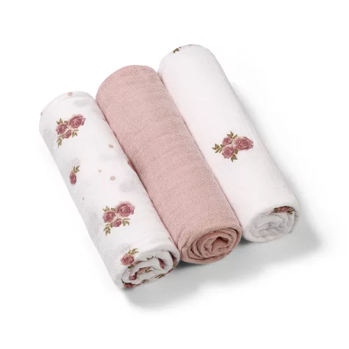 BabyOno textilpelenka színes 3db púderrózsaszín rózsamintás 348/13
