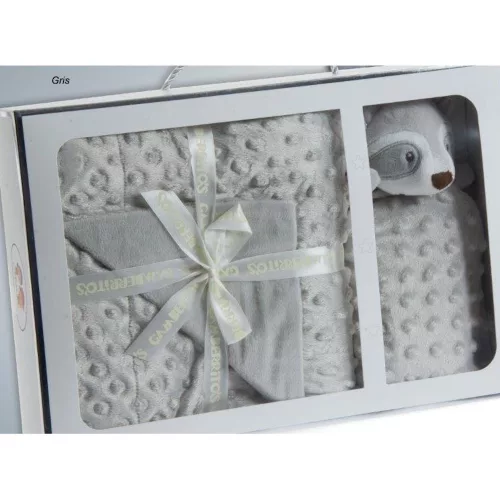 Gamberritos takaró plüss buborékos anyagú 80x110cm szundikendõvel szürke mosómedve 10887