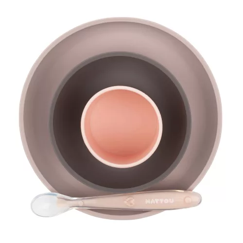 Nattou étkészlet szilikon 4 részes pohárral pink-padlizsán