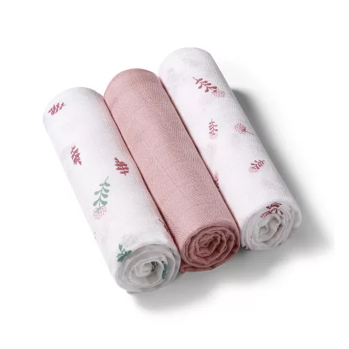 BabyOno textilpelenka színes 3db púderrózsaszín levélmintás 348/17
