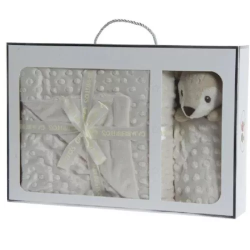 Gamberritos takaró plüss buborékos anyagú 80x110cm szundikendõvel bézs szarvas 10887