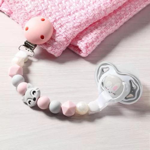 BabyOno cumitartó szilikon gyöngysor 719/04 rózsaszín róka