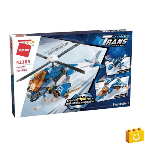 QMAN 42103 - 3 az 1-ben Helikopter, Repülő sárkány, Vadászgép építőjáték - 100% kompatibilis minden más kedvelt márkával
