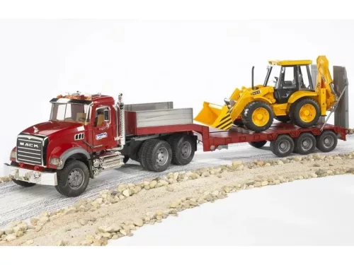 MACK Granite alacsony alvázú teherautó JCB 4CX kotrógéppel