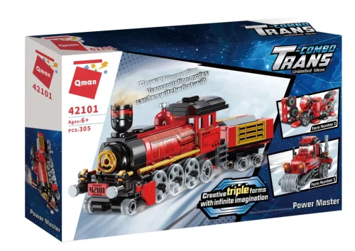 QMAN - 3 az 1-ben Gőzmozdony, Motorkerékpár vagy Úthenger - lego-kompatibilis építőjáték